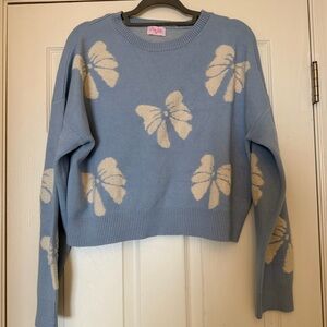 Pink Lily Blue Bow Sweater
